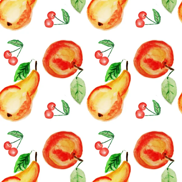 Armut, elma ve kiraz ile Seamless suluboya modeli