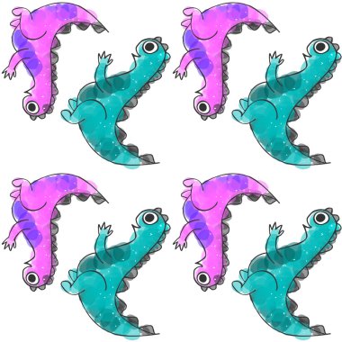 Dinozorlar seamless modeli, çocuğun temalı arka plan bebek şirin viole ve turkuaz