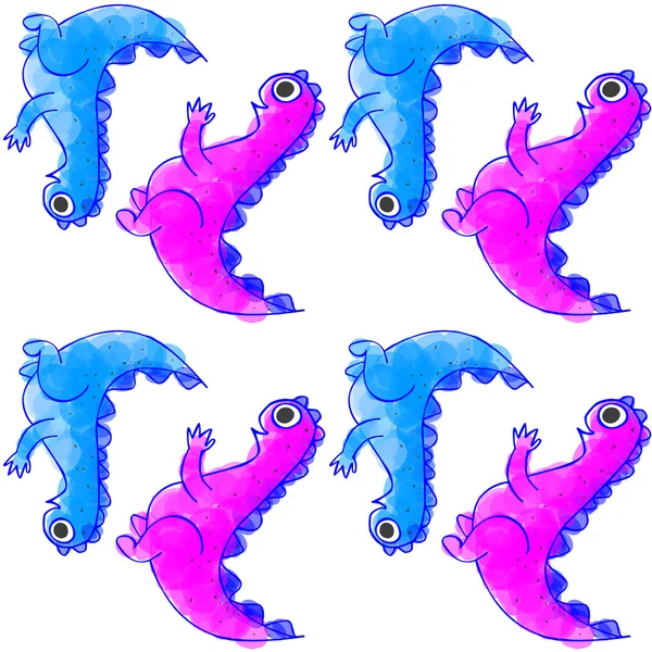 Schattige paarse en blauwe baby dinosaurussen naadloze patroon, kid's thema achtergrond — Stockvector
