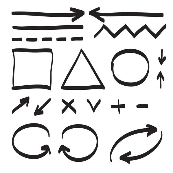 Flèches dessinées à la main illustration du jeu de vecteurs — Image vectorielle
