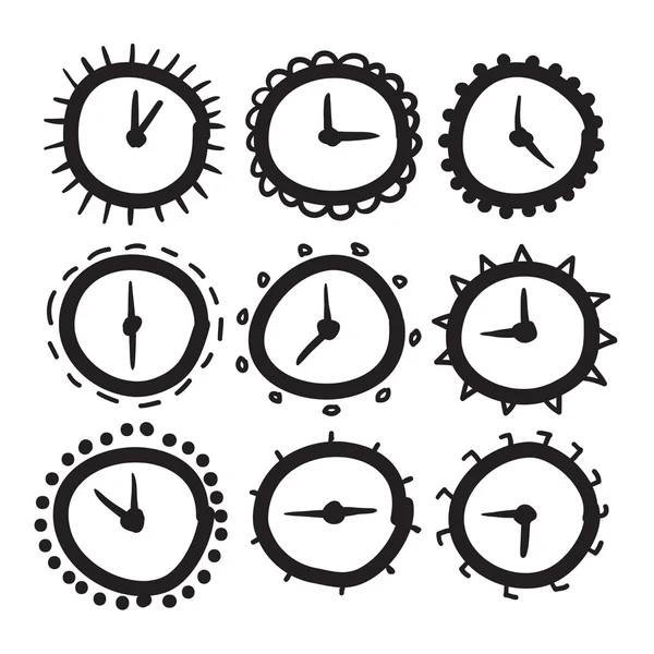 Hand drawn clock vector icons set illustratio — Stock vektor