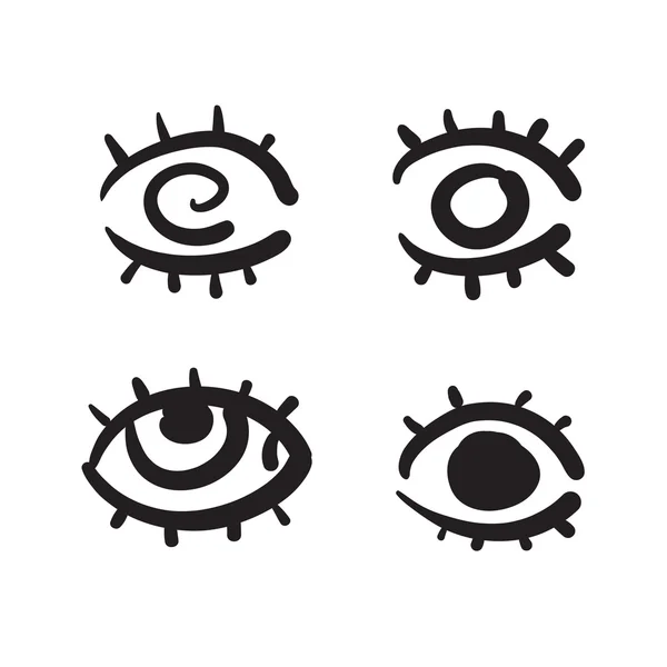 Olhos desenhados à mão conjunto vetor ilustração preto e branco —  Vetores de Stock