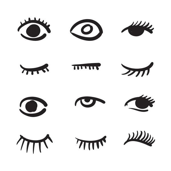 Olhos desenhados à mão conjunto vetor ilustração preto e branco —  Vetores de Stock