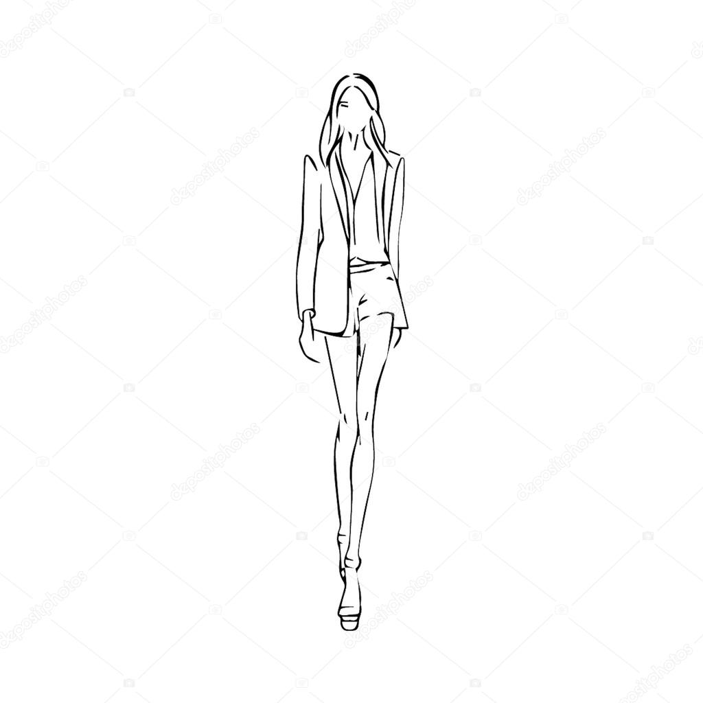 Hand drawn model woman vector icon illustration