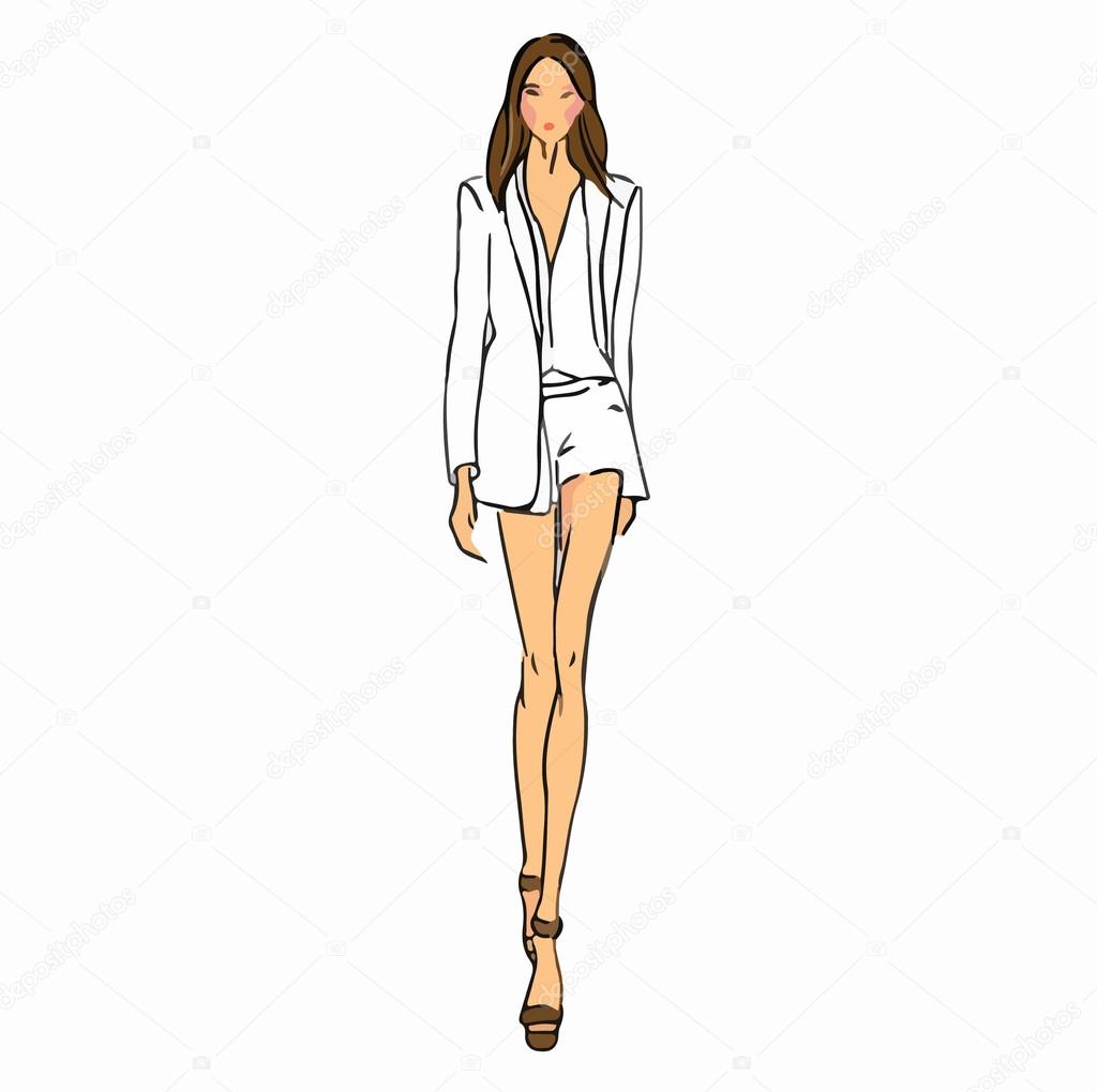 Hand drawn model woman vector icon illustration