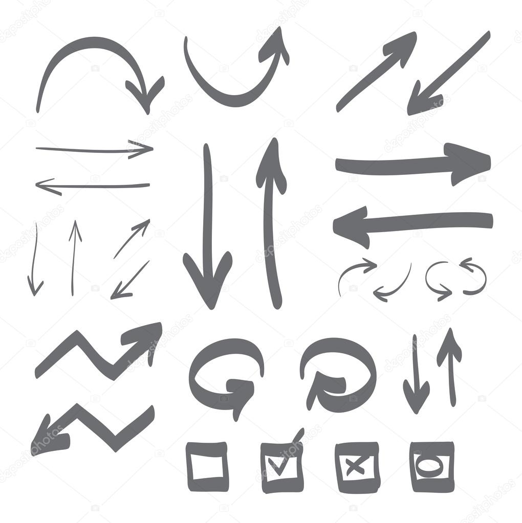 Hand drawn arrows vector set icon illustratio