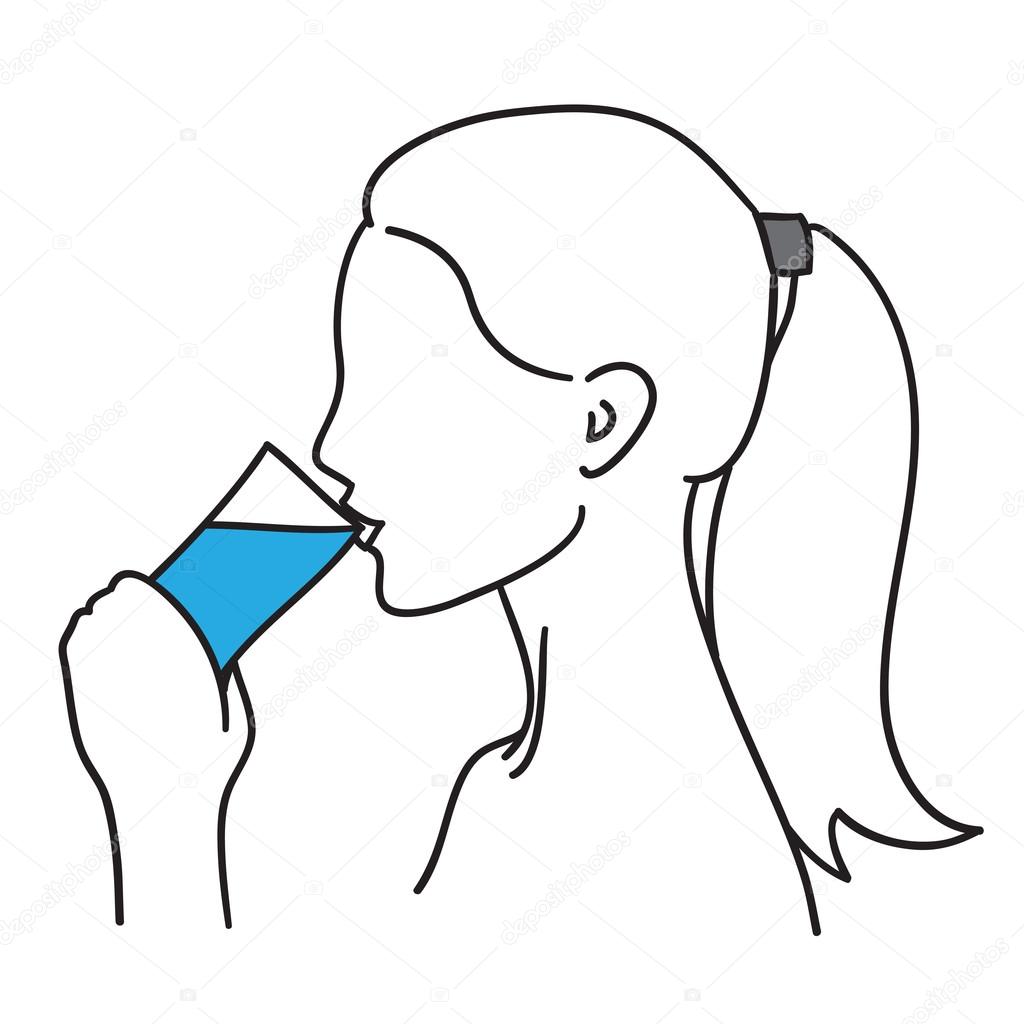 Woman drinking water vector illustration black lin