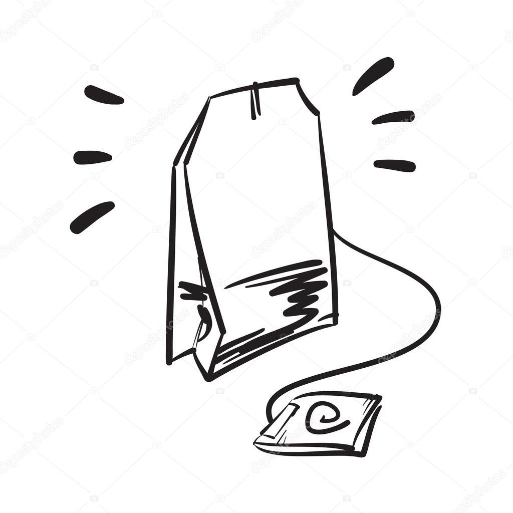 Tea bag vector hand drawn illustration. Line icon. — Stock Vector