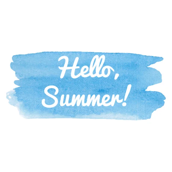 Hello Summer card vector illustration hand drawn icon, caligrafia, tipografia, texto escrito sobre aquarela azul fundo —  Vetores de Stock