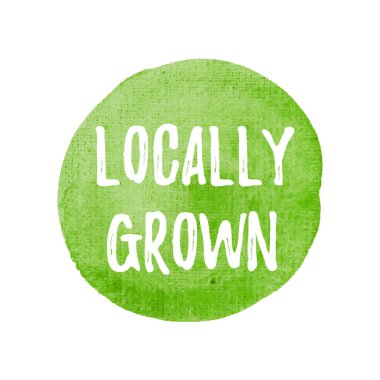 Yerel olarak yetiştirilen kart, poster, logo, suluboya yeşil ba yazılı