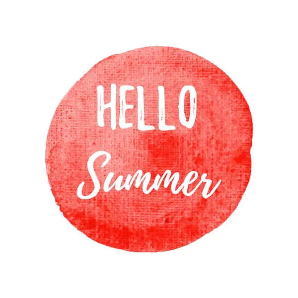 Hola tarjeta de verano, cartel, logotipo, escrito en la acuarela espalda roja — Vector de stock
