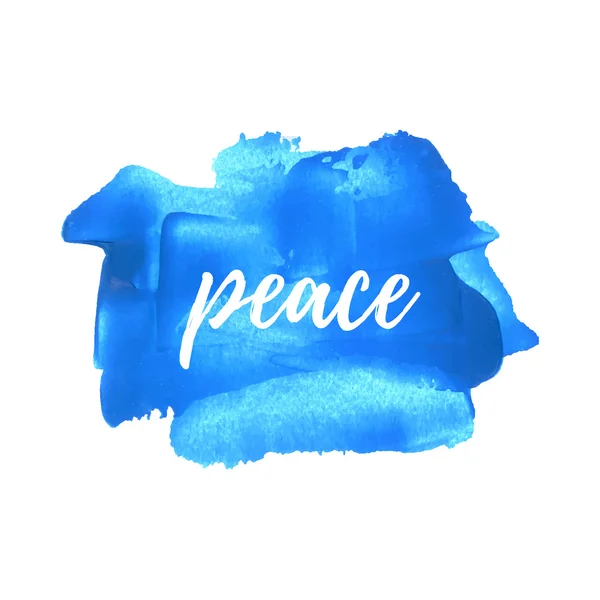Vrede woord, logo, kaart, poster, tekst, geschreven op geschilderde blauwe ba — Stockvector