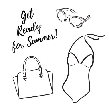 Moda seti vektör illüstrasyon el çizilmiş siluet simgeleri