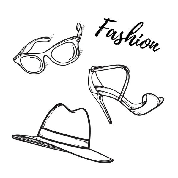 Fashion set vector illustration hand drawn silhouette icons — Stock Vector