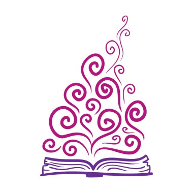Kitap, hayal gücü, bilgi. Vektör el çizilmiş illüstrasyon. Saydam arka planda simge