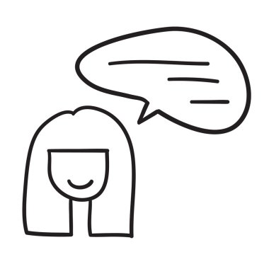 Woman face vector icon hand drawn doodle illustration black lines, nice hair girl eyes close