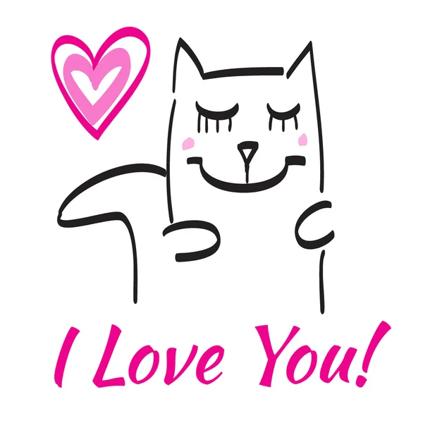 Ik hou van je, zoete kat, Vector lijn kunst Illustratio — Stockvector