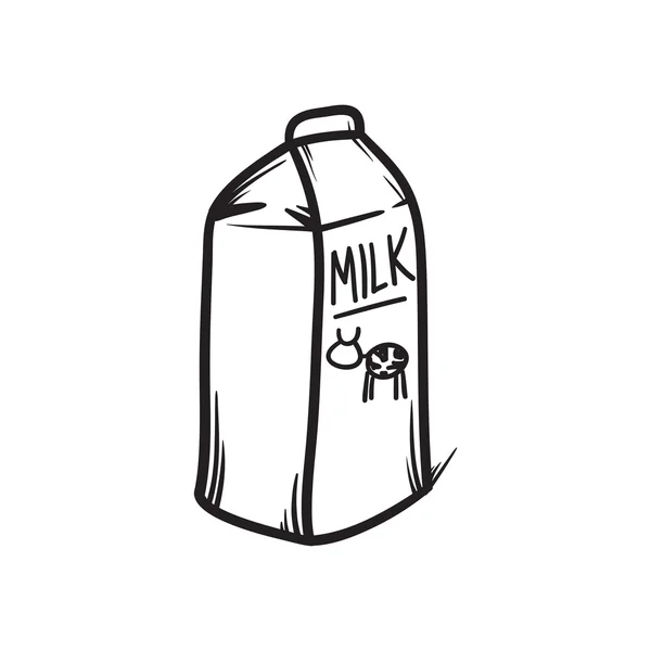 Milk pack vektor tangan digambar ilustrasi. Ikon corat-coret garis hitam - Stok Vektor