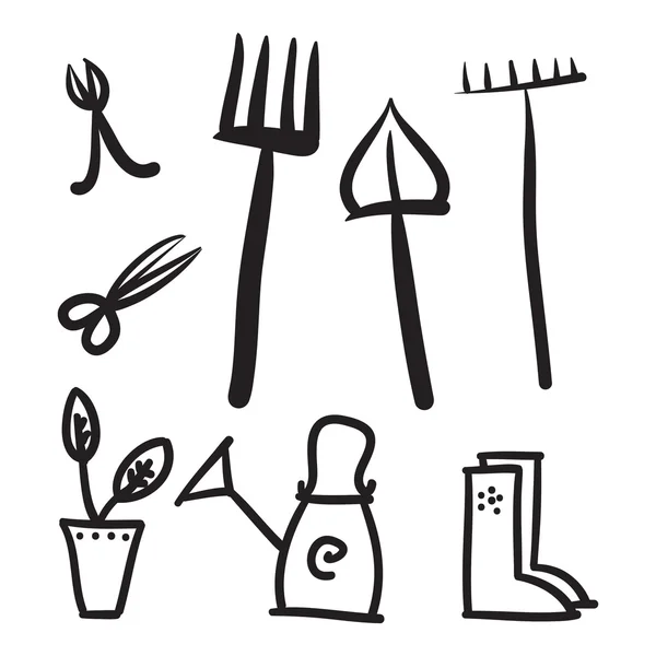 Juego de herramientas de jardín, ilustración de iconos vectoriales . — Vector de stock