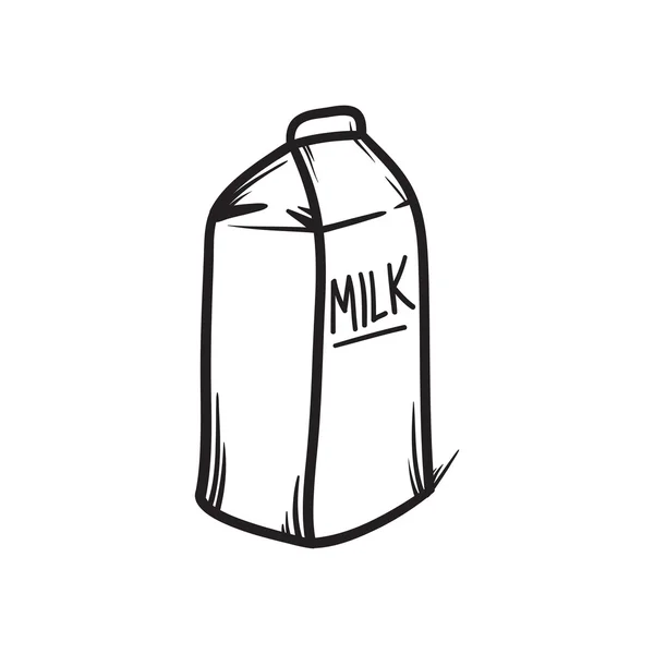 Milk pack vektor tangan digambar ilustrasi. Ikon corat-coret garis hitam - Stok Vektor