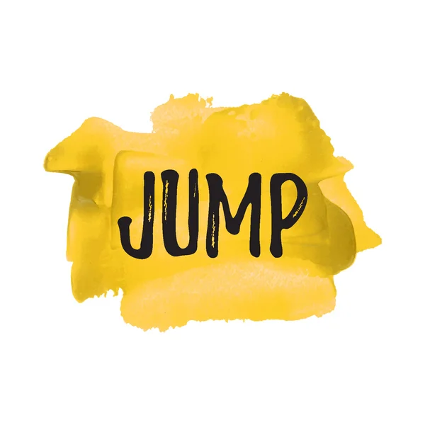 Jump quote, words, logo, card, poster, text, written on painted yellow background. — Wektor stockowy