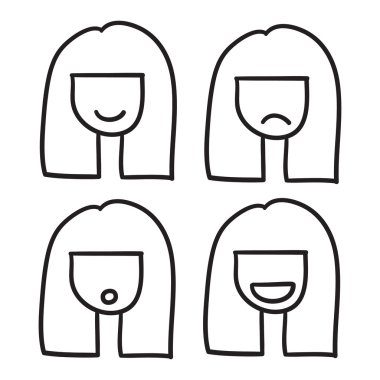 Kadın yüz vektör simge elle çizilmiş resimde siyah çizgiler.