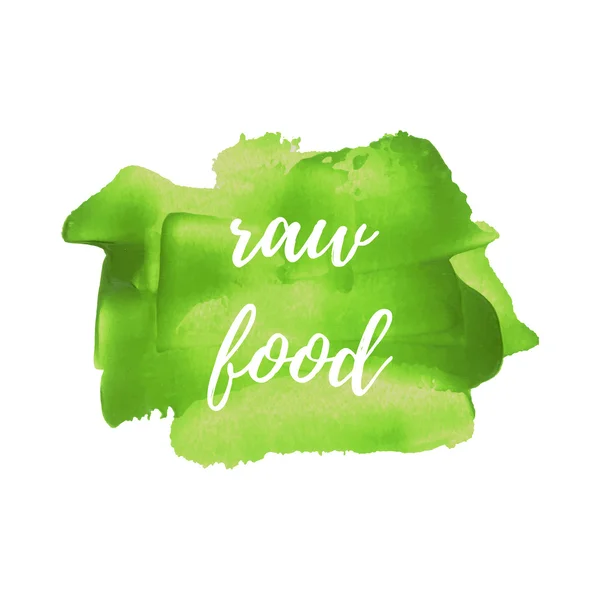 Raw Food vetor palavra, texto, ícone, símbolo, cartaz, logotipo na mão desenhado verde pintura fundo ilustração — Vetor de Stock