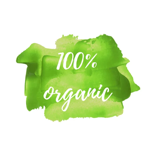 Eco Fresh Organic Green Palabra de vector de alimentos, texto, icono, símbolo, cartel, logotipo en la mano dibujado verde pintura fondo ilustración — Vector de stock