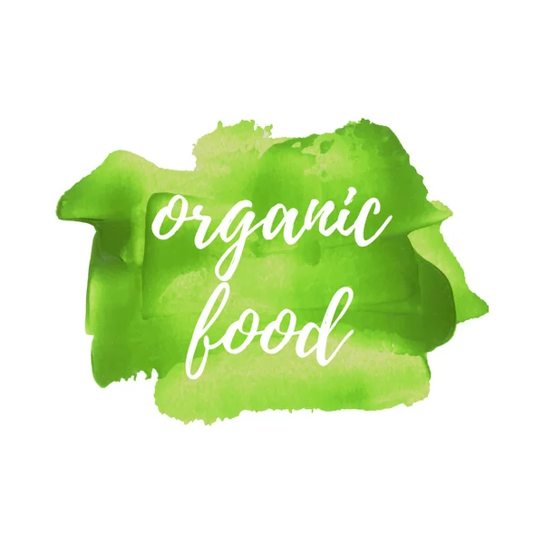生态新鲜有机绿色食品矢量字、 文本、 图标、 符号、 海报、 手绘绿色油漆背景图上的标志 — 图库矢量图片