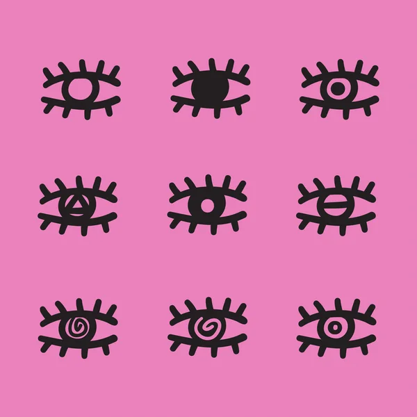 Ögon vektor som svarta linjer på pink. — Stock vektor