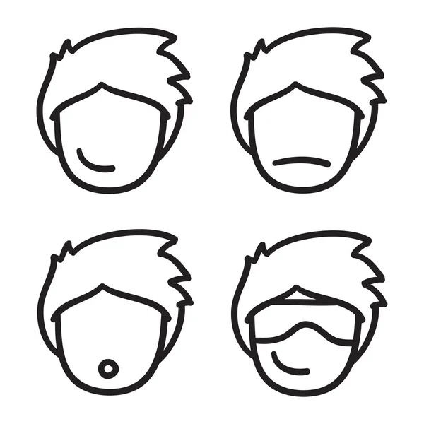 Man gezicht avatar vector ingesteld pictogram hand getrokken doodle illustratie zwarte lijnen. — Stockvector