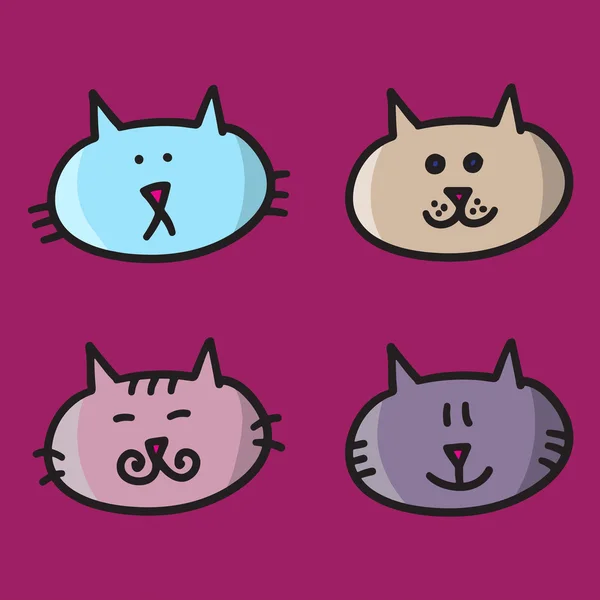 4 koty wektor ikony kolorowe na fioletowym tle — Wektor stockowy