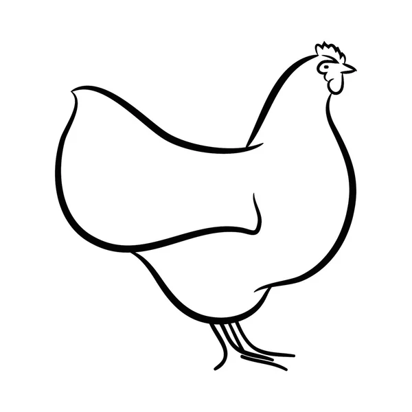 Hen silhouette black and white vector illustration — Stock Vector