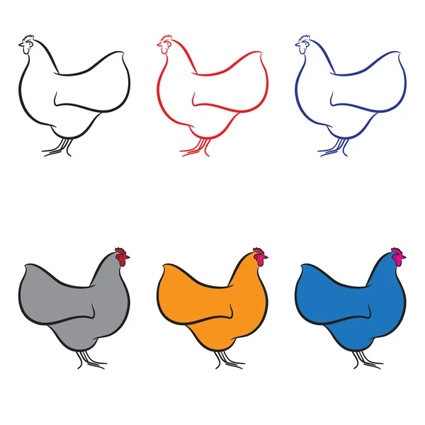 Set de gallinas en diferentes colores vector ilustración — Vector de stock