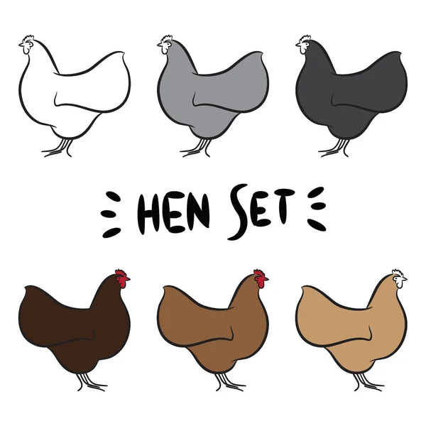 Set de gallinas en diferentes colores vector ilustración — Archivo Imágenes Vectoriales