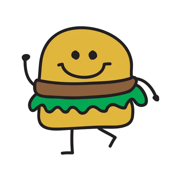 Estilo engraçado hambúrguer doodle vetor ilustração cor — Vetor de Stock