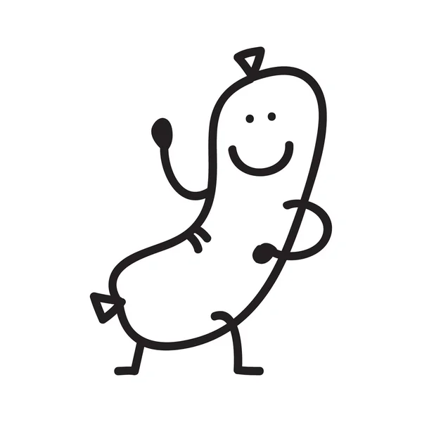 Dancing sausage vector illustration, funny doodle style hand dra — Stock Vector