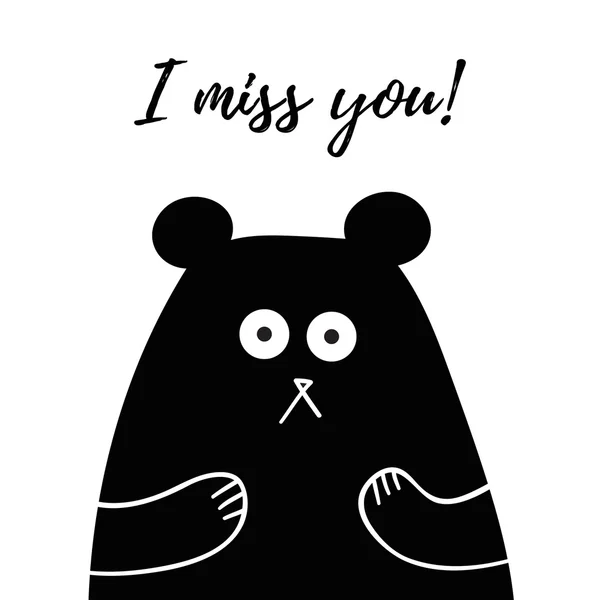 Ich vermisse dich, Schriftzug, Karte mit süßem Teddybär, T-Shirt-Design — Stockvektor