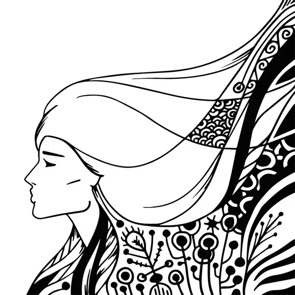 Kvinna vektor illustration handritad svartvit — Stock vektor