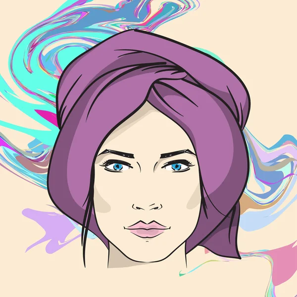 Kadın onun baş vektör elle çizilmiş çizim üzerinde bir eşarp ile. F