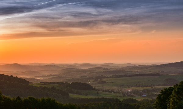 Sunset in the mountains. Jezow Sudetenland - Jelenia Gora - the view from the top glider