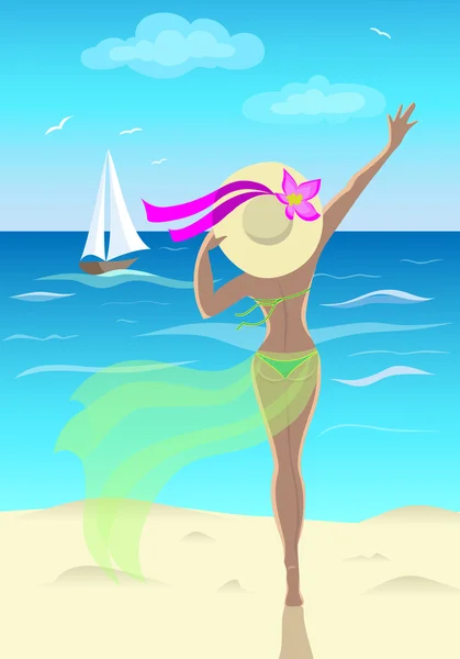 Chica en el mar — Vector de stock