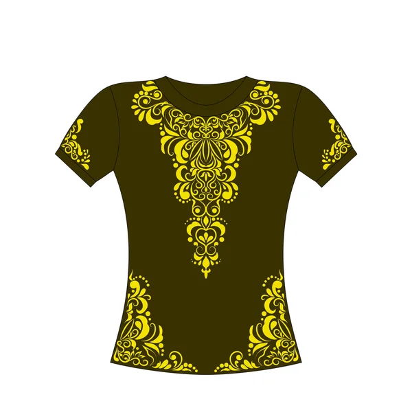 T-shirt con ornamento giallo . — Vettoriale Stock