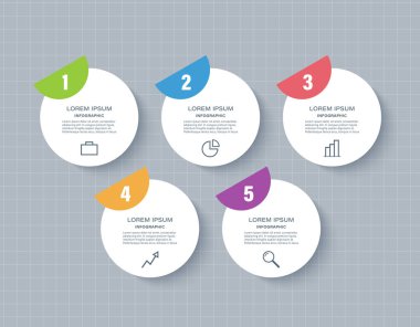 Bilgi grafikleri tasarım şablonu. Beş adım dairesel bilgi elementleri