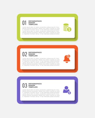 İş ve pazarlama bilgi grafiklerinin üç adım dikey düzeni.