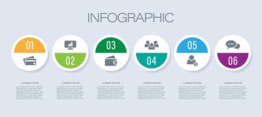 Bilgi işleminin altı aşamalı elementleri. İş ve pazarlama bilgi grafikleri tasarım düzeni