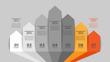 Büyümeyi ve gelişim düzenini yukarı doğru oklarla görselleştirin. Sunum slaytları için yedi adım vektör modellemesi