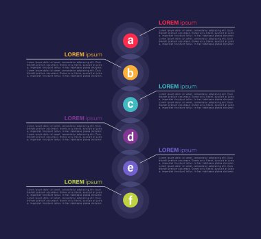 6 aşamalı dikey minimalist bilgi şablonu. Veri görselleştirmesi için modern düzen tasarımı.