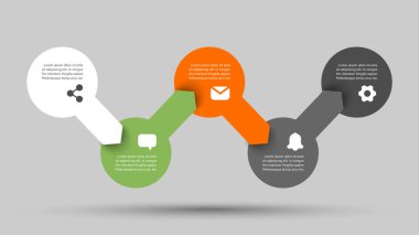 Basit modern tasarım bilgi şablonu. Okları olan beş yuvarlak element. İş portföyü düzeni