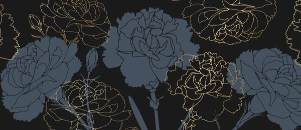 Altın karanfil çiçekli lüks çiçek tasarımı. Dekor, duvar kağıdı veya kapaklar için el çizimi botanik çizimi.